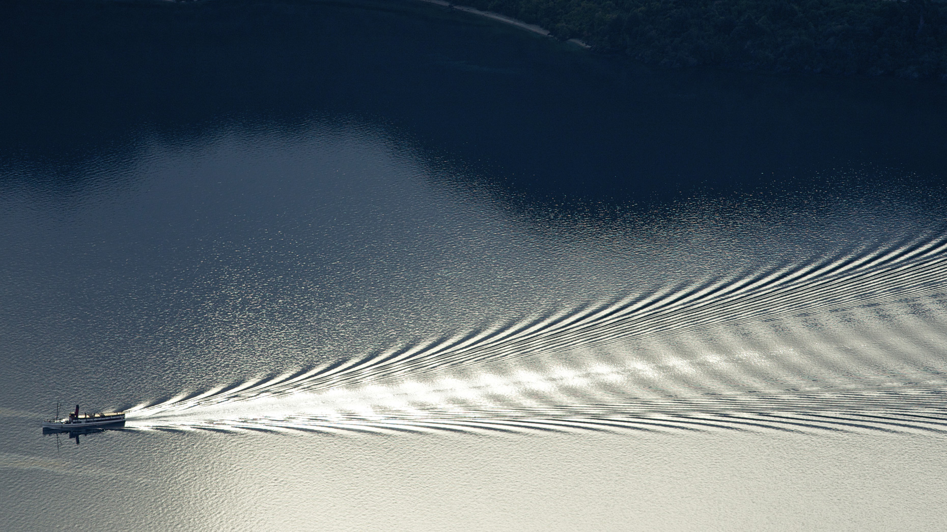 Overhead Lake Wakatipu as Ferry passes New Zealand/Steve Mason Photography
