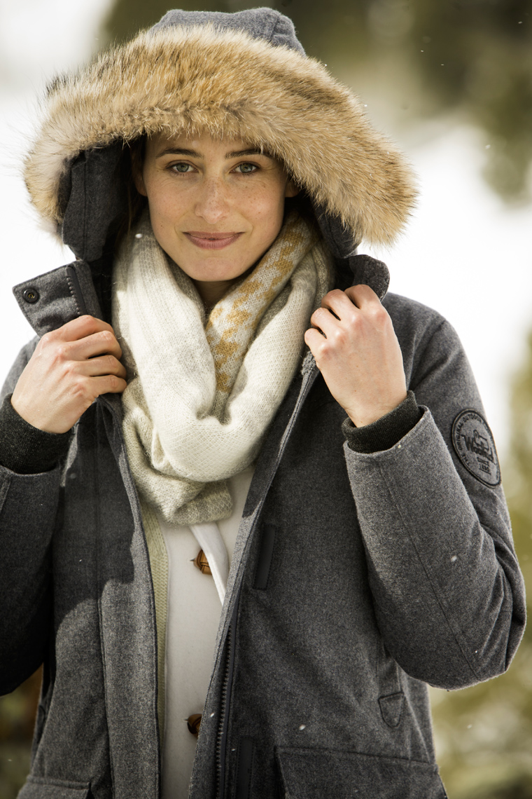 Fashion picture of model in the snow.