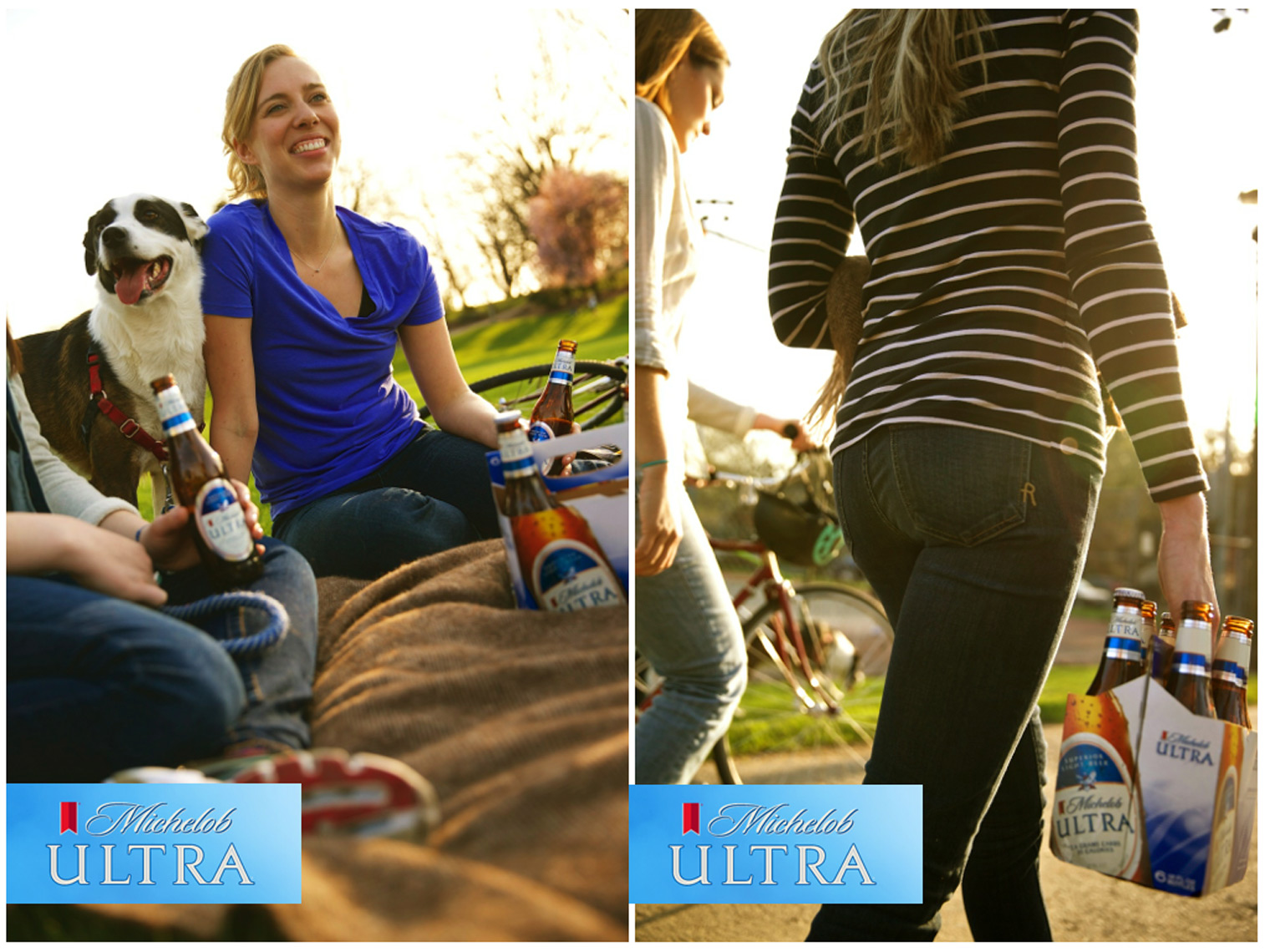 Summertime in the park with friends,beer,and a dog