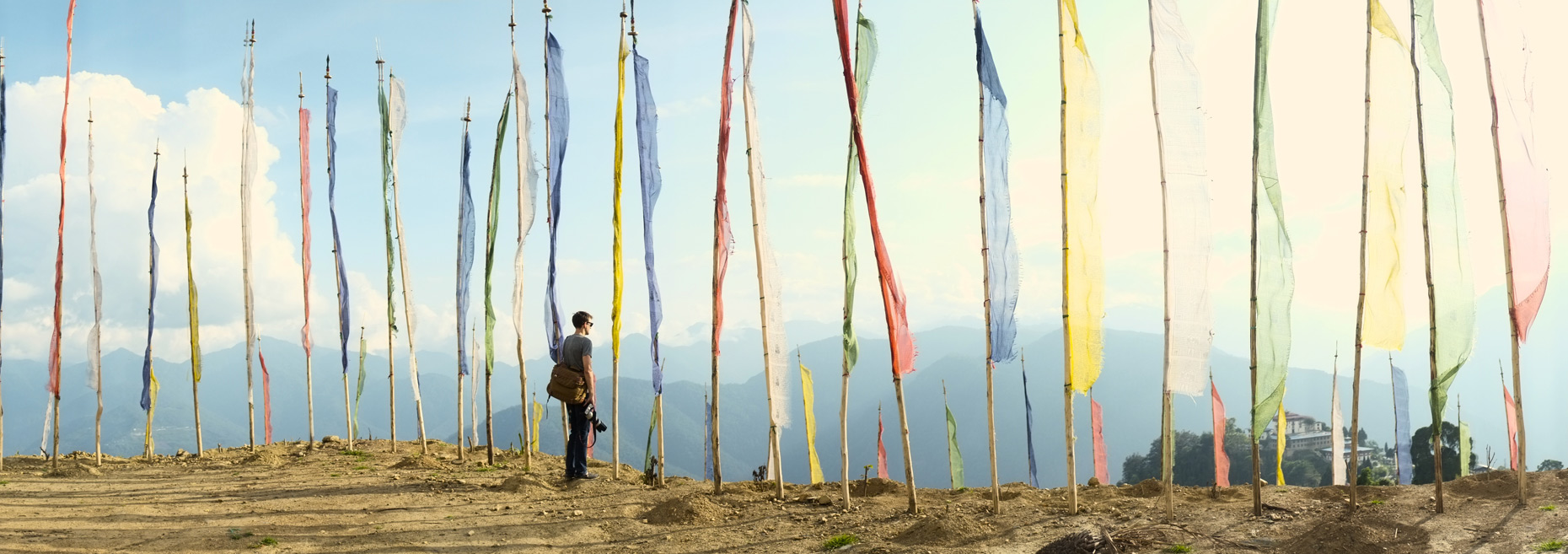 Cerimonial flags on ridge in Bhutan/Steve Mason Photography