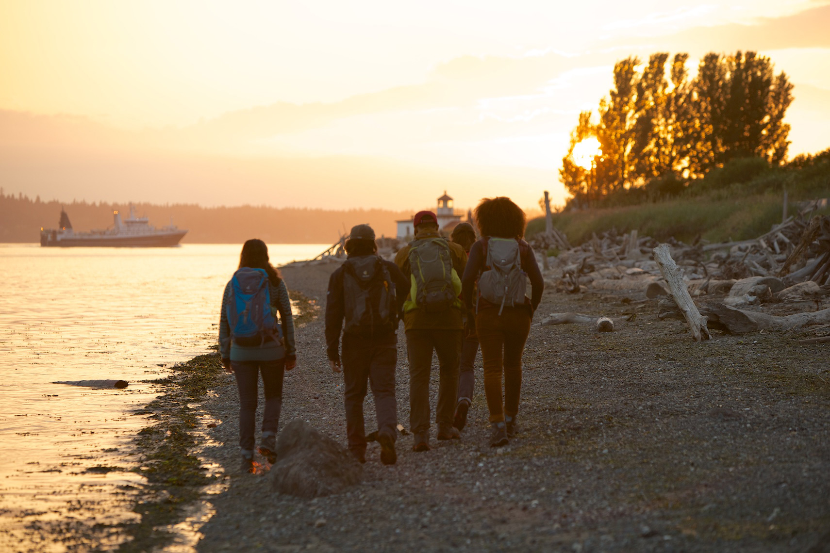 Sunset walk along Puget Sound